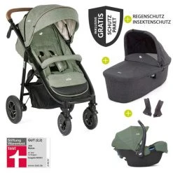 Joie 4in1 Kombi-Kinderwagen-Set Mytrax mit Adapter, Babyschale, Babywanne, Isofix-Basis & XXL Zubehörpaket - Laurel - Kollektion 2022