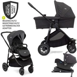 Joie 4in1 Kombi-Kinderwagen-Set Versatrax mit Babyschale, Babywanne, Isofix-Basis, Adapter & XXL-Zubehörpaket - Pavement - Kollektion 2022