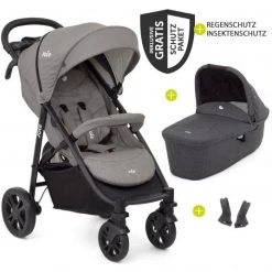 Joie Kombi-Kinderwagen Litetrax 4 mit Schieber-Ablagefach,Babywanne, Adapter & Zubehör Paket - Gray Flannel - Kollektion 2022