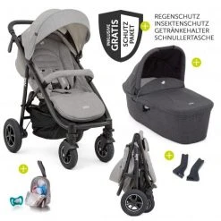 Joie Kombi-Kinderwagen Mytrax Flex mit Komfort-Federung, Babywanne, Adapter bis 22 kg belastbar & XXL Zubehörpaket - Gray Flannel - Kollektion 2022