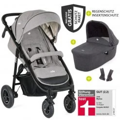 Joie Kombi-Kinderwagen Mytrax mit Luftreifen, Babywanne, Adapter & Zubehör Paket - Gray Flannel - Kollektion 2022