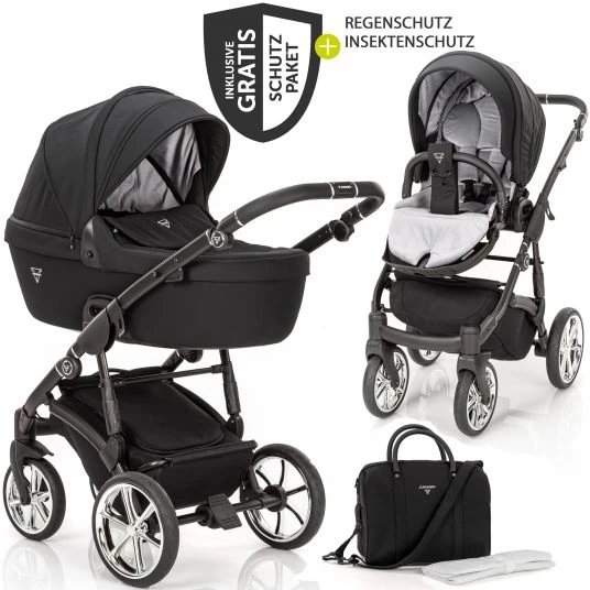 Junama 2in 1 Kombi-Kinderwagen-Set Termo Line Tex inkl. Babywanne, Sportsitz, Wickeltasche & Regenschutz - Schwarz - Kollektion 2022 3 Junama 2in 1 Kombi-Kinderwagen-Set Termo Line Tex inkl. Babywanne, Sportsitz, Wickeltasche & Regenschutz - Schwarz - Kollektion 2022
