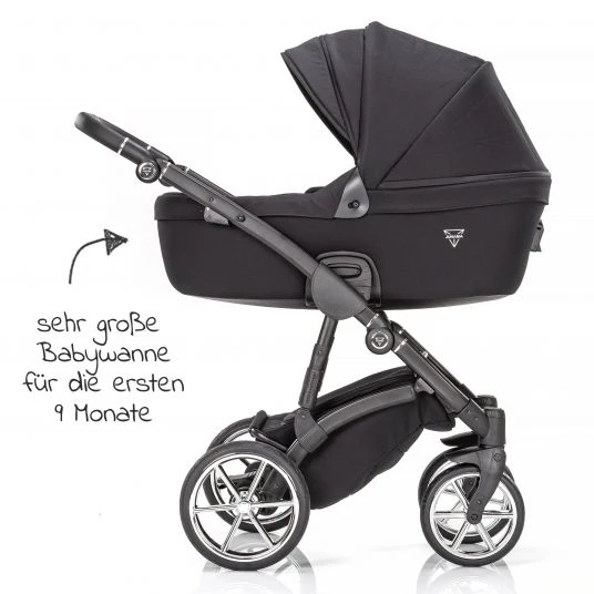 Junama 2in 1 Kombi-Kinderwagen-Set Termo Line Tex inkl. Babywanne, Sportsitz, Wickeltasche & Regenschutz - Schwarz - Kollektion 2022 6 Junama 2in 1 Kombi-Kinderwagen-Set Termo Line Tex inkl. Babywanne, Sportsitz, Wickeltasche & Regenschutz - Schwarz - Kollektion 2022 – Bild 4