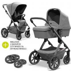 Moon 2in1 Kombi-Kinderwagen No One 2.0 Sportsitz, Babywanne, Matratze, inkl. 2 Radsätze - bis 22 kg - Stone - Kollektion 2022