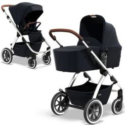 Moon 2in1 Kombi-Kinderwagen Relaxx Edition mit Sportsitz, Babywanne & Matratze, Lufträder - bis 22 kg - Navy Silver Polish - Kollektion 2022