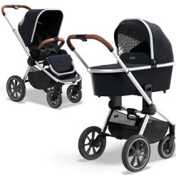 Moon 2in1 Kombi-Kinderwagen Resea S Basic mit Sportsitz, Babywanne - bis 22 kg - Navy Melange - Kollektion 2022