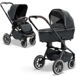 Moon 2in1 Kombi-Kinderwagen Resea S Edition mit Sportsitz, Babywanne & Matratze, Lufträder - bis 22 kg - Anthrazit Black Chrome - Kollektion 2022