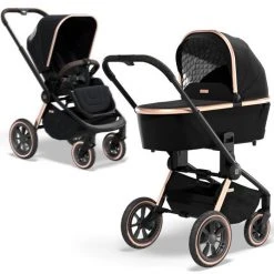 Moon 2in1 Kombi-Kinderwagen Resea S Edition mit Sportsitz, Babywanne & Matratze, Lufträder - bis 22 kg - Black Rose Gold - Kollektion 2022