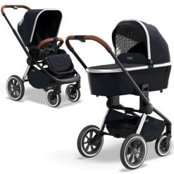 Moon 2in1 Kombi-Kinderwagen Resea S Edition mit Sportsitz, Babywanne & Matratze, Lufträder - bis 22 kg - Navy Silver Polish - Kollektion 2022