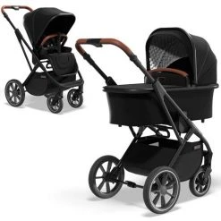 Moon 2in1 Kombi-Kinderwagen Rocca Basic mit Sportsitz, Babywanne - bis 22 kg - Black - Kollektion 2022