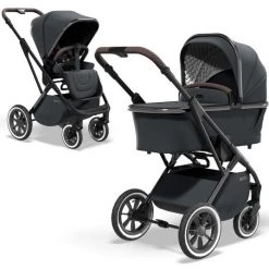 Moon 2in1 Kombi-Kinderwagen Rocca Edition mit Sportsitz, Babywanne & Matratze, Lufträder - bis 22 kg - Anthrazit Black Chrome - Kollektion 2022