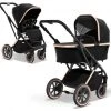 Moon 2in1 Kombi-Kinderwagen Rocca Edition mit Sportsitz, Babywanne & Matratze, Lufträder - bis 22 kg - Black Rose Gold - Kollektion 2022