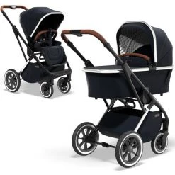 Moon 2in1 Kombi-Kinderwagen Rocca Edition mit Sportsitz, Babywanne & Matratze, Lufträder - bis 22 kg - Navy Silver Polish - Kollektion 2022