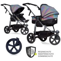 TFK Kombi-Kinderwagen Mono mit Luftkammerreifen - inkl. Kombi-Einheit (Babywanne + Sitz) und XXL-Zamboo Zubehörpaket - Glow - Kollektion 2022