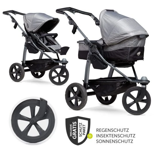 TFK Kombi-Kinderwagen Mono mit Luftkammerreifen - inkl. Kombi-Einheit (Babywanne + Sitz) + XXL-Zamboo Zubehörpaket - Grau - Kollektion 2022 3 TFK Kombi-Kinderwagen Mono mit Luftkammerreifen - inkl. Kombi-Einheit (Babywanne + Sitz) + XXL-Zamboo Zubehörpaket - Grau - Kollektion 2022