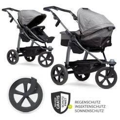 TFK Kombi-Kinderwagen Mono mit Luftkammerreifen - inkl. Kombi-Einheit (Babywanne+Sitz) + XXL-Zamboo Zubehörpaket - Prem. Grau - Kollektion 2022