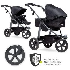 TFK Kombi-Kinderwagen Mono mit Luftkammerreifen - inkl. Kombi-Einheit (Babywanne + Sitz) + XXL-Zamboo Zubehörpaket - Schwarz - Kollektion 2022