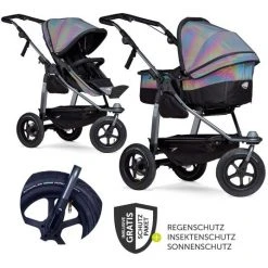 TFK Kombi-Kinderwagen Mono mit Luftreifen - inkl. Kombi-Einheit (Babywanne + Sitz) und XXL-Zamboo Zubehörpaket - Glow - Kollektion 2022