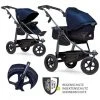 TFK Kombi-Kinderwagen Mono mit Luftreifen - inkl. Kombi-Einheit (Babywanne + Sitz) und XXL-Zamboo Zubehörpaket - Marine - Kollektion 2022