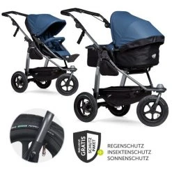 TFK Kombi-Kinderwagen Mono mit Luftreifen - inkl. Kombi-Einheit (Babywanne + Sitz) + XXL-Zamboo Zubehörpaket - Antiseptisch - Kollektion 2022