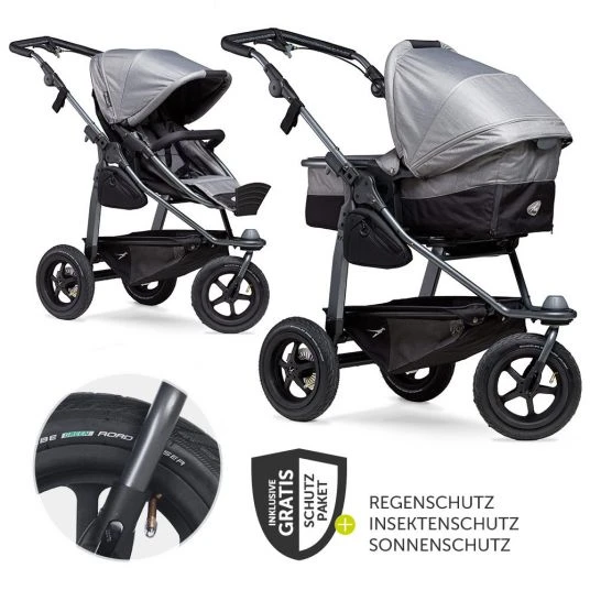 TFK Kombi-Kinderwagen Mono mit Luftreifen - inkl. Kombi-Einheit (Babywanne + Sitz) + XXL-Zamboo Zubehörpaket - Grau - Kollektion 2022 3 TFK Kombi-Kinderwagen Mono mit Luftreifen - inkl. Kombi-Einheit (Babywanne + Sitz) + XXL-Zamboo Zubehörpaket - Grau - Kollektion 2022