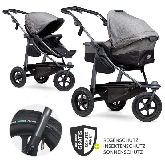 TFK Kombi-Kinderwagen Mono mit Luftreifen - inkl. Kombi-Einheit (Babywanne + Sitz) + XXL-Zamboo Zubehörpaket - Premium Grau - Kollektion 2022 3 TFK Kombi-Kinderwagen Mono mit Luftreifen - inkl. Kombi-Einheit (Babywanne + Sitz) + XXL-Zamboo Zubehörpaket - Premium Grau - Kollektion 2022