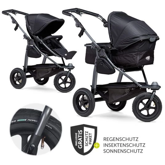 TFK Kombi-Kinderwagen Mono mit Luftreifen - inkl. Kombi-Einheit (Babywanne + Sitz) + XXL-Zamboo Zubehörpaket - Schwarz - Kollektion 2022 3 TFK Kombi-Kinderwagen Mono mit Luftreifen - inkl. Kombi-Einheit (Babywanne + Sitz) + XXL-Zamboo Zubehörpaket - Schwarz - Kollektion 2022
