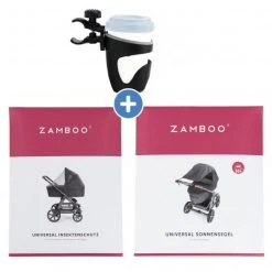 Zamboo 3-teiliges Sommer- & Schutzset für Kinderwagen mit Sonnensegel, Insektenschutz & Getränkehalter